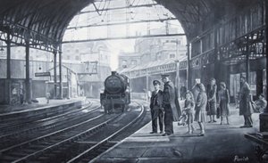 Wachten op de trein, 2008 door Kevin Guild of Railway Artist Parrish